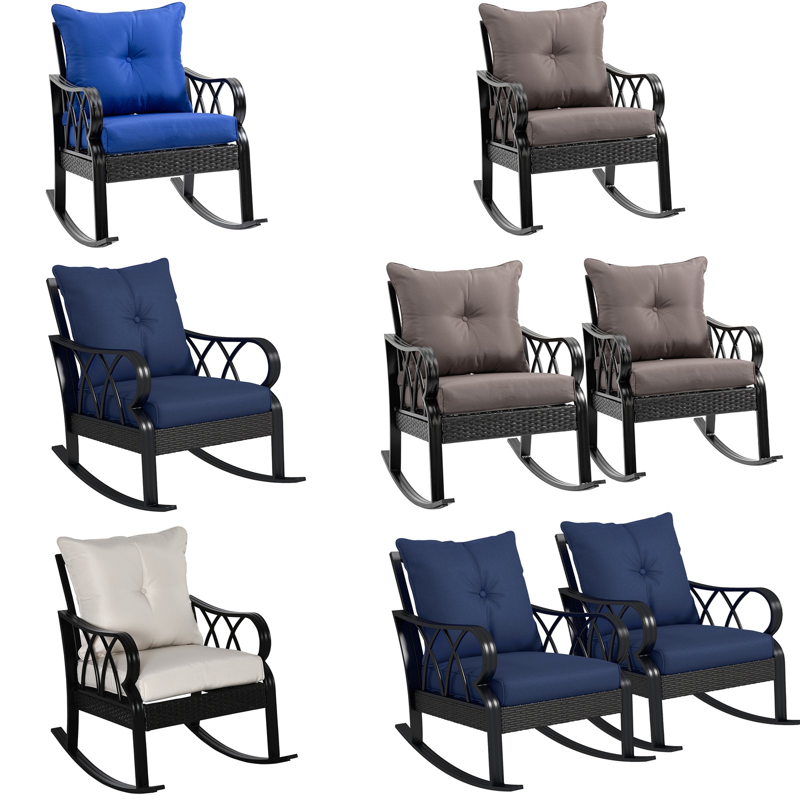 Outsunny Rattan Rock Chair with Ergonomic Design, Indoor&Outdoor Aluminum