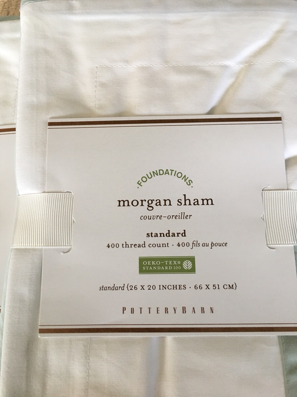 Set/2 Pottery Barn Morgan Standard Shams White/Eucalyptus NWT Gorgeous!!