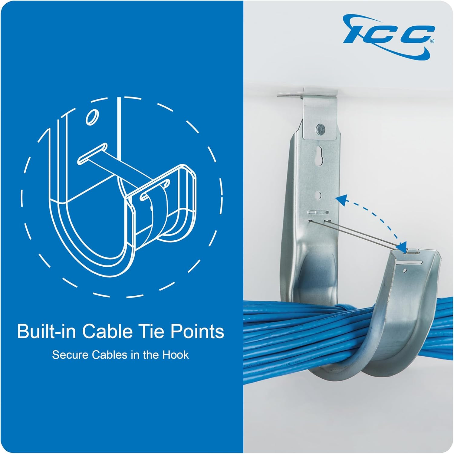 Galvanized Ceiling Mount J Hook 2” - 25 Pack Cable Management Clips