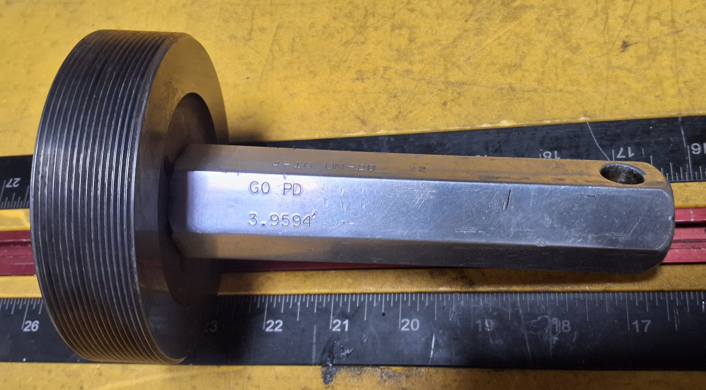 4" 16 UN 2B THREAD PLUG GAGE 4.0 4.00 GO ONLY P.D. = 3.9594