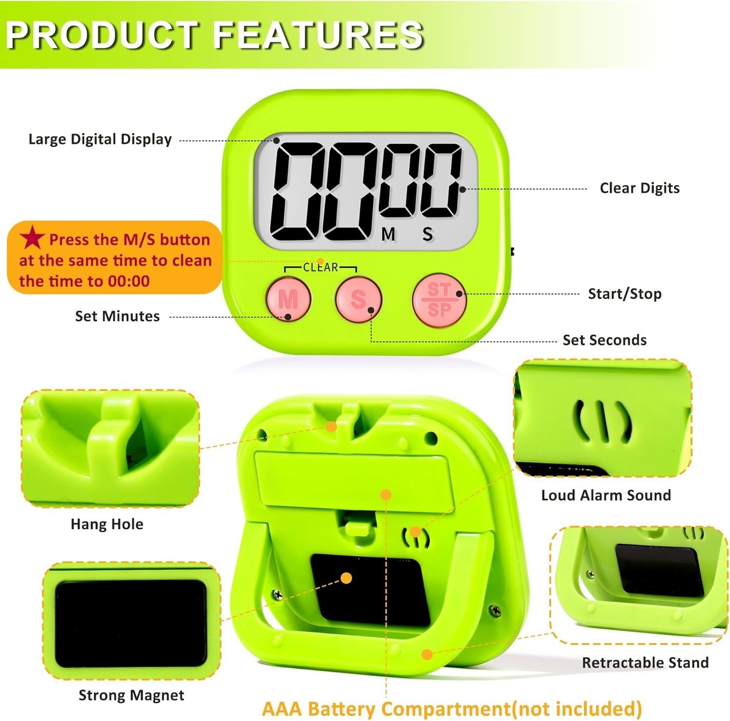 2 Pack Digital Classroom Timers for Kids - Easy to Use & Readable Large Screen