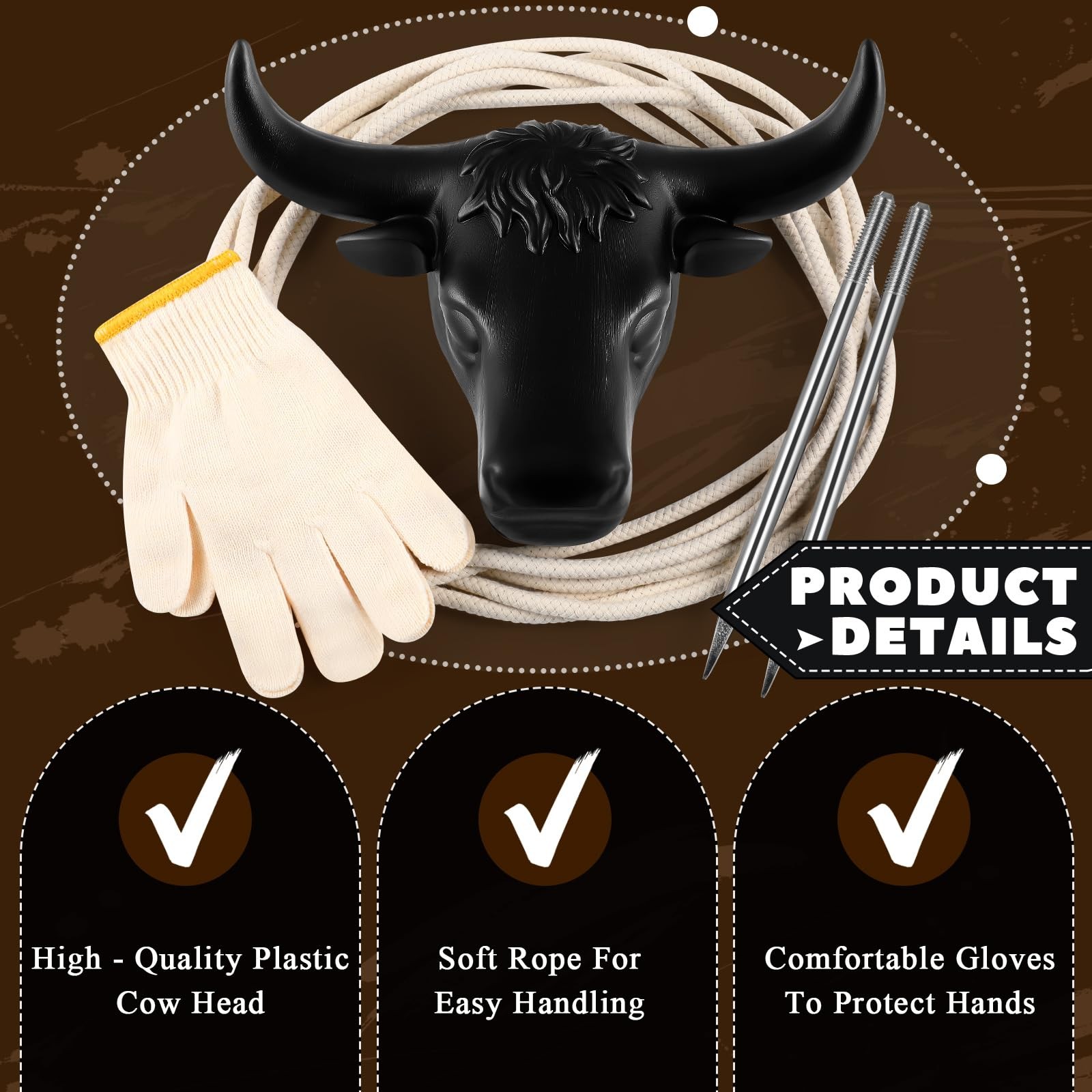 Crowye 2 Sets Small Roping Dummy Plastic Junior Steer Head Dummy Set Horn