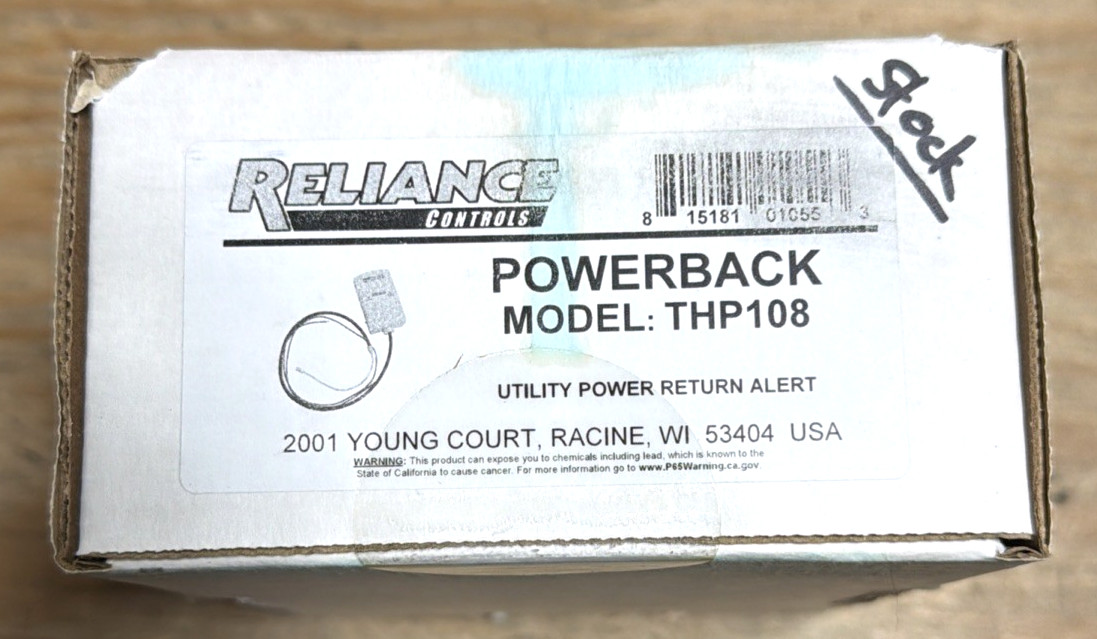 Reliance Controls THP108 Powerback Utility Power Return Alert New