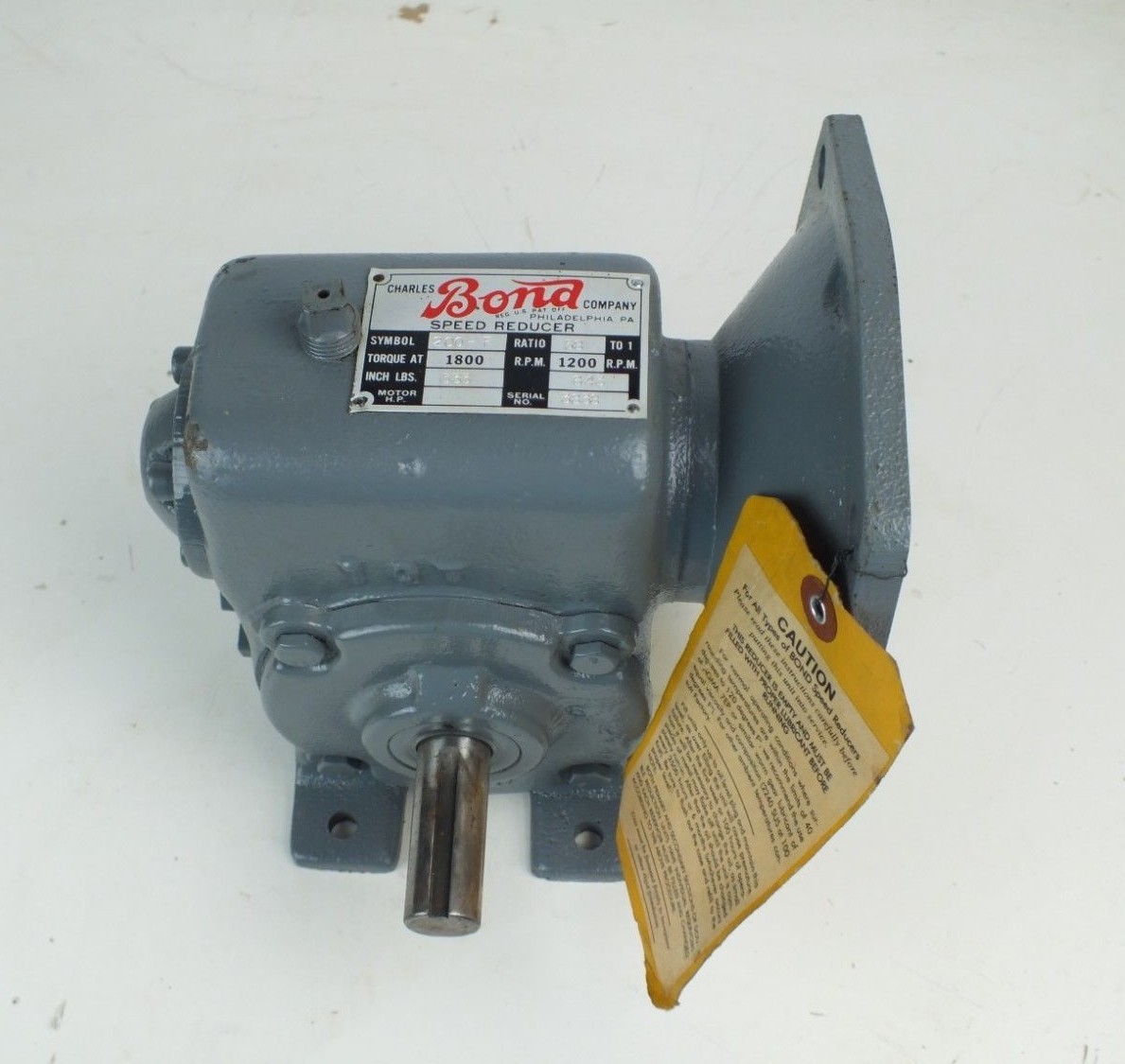 Charles Bond Company Speed Reducer 200-F Torque @ 1800, 1200 RPM, 58 to 1 Ratio