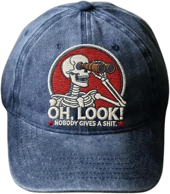 Embroidered "Oh, Look! Nobody Gives a Sh*t" Skeleton Baseball Cap - Funny Hat