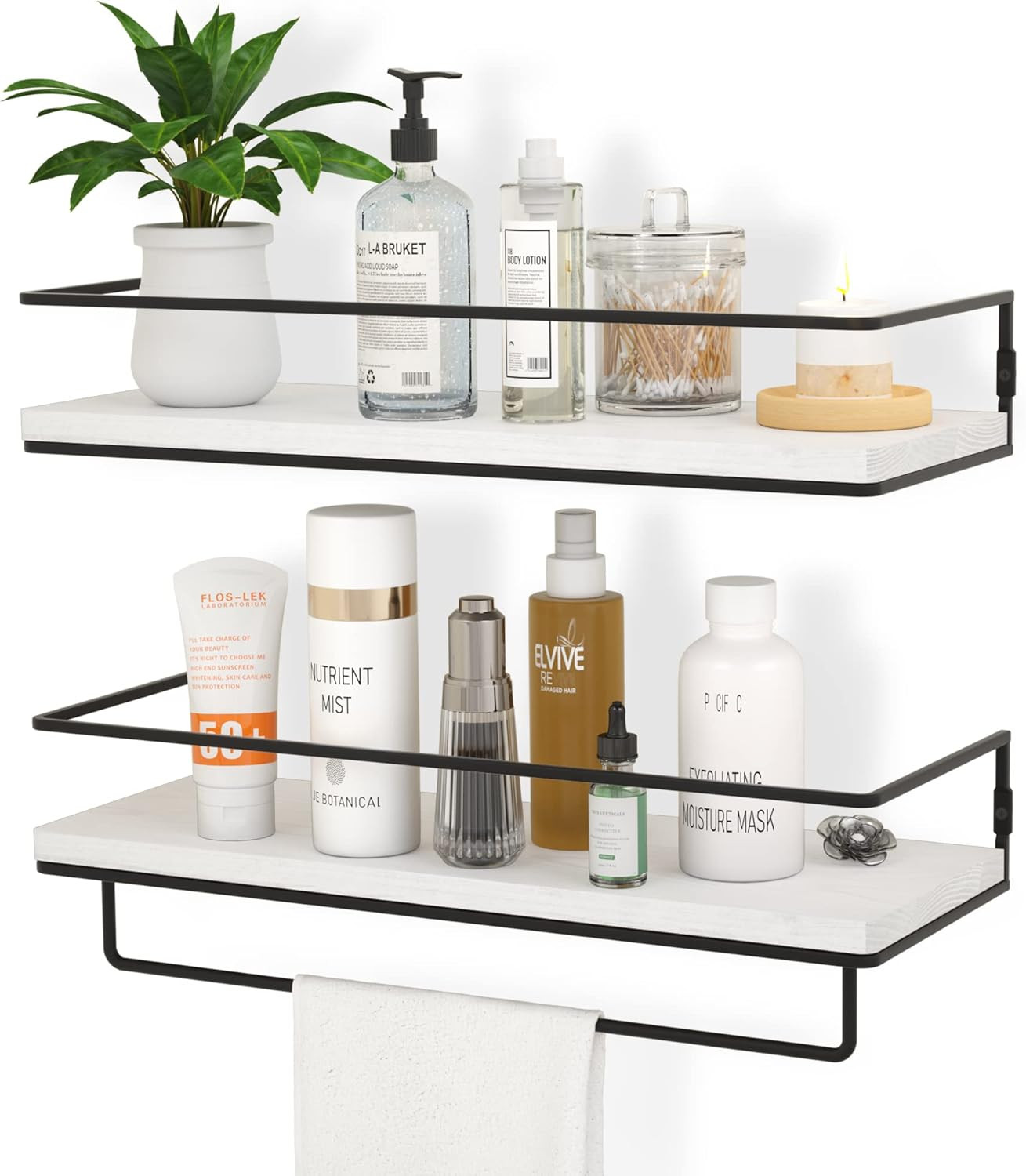 Floating Shelves for Wall Set of 2, Wall Mounted Storage Shelves with Black Meta