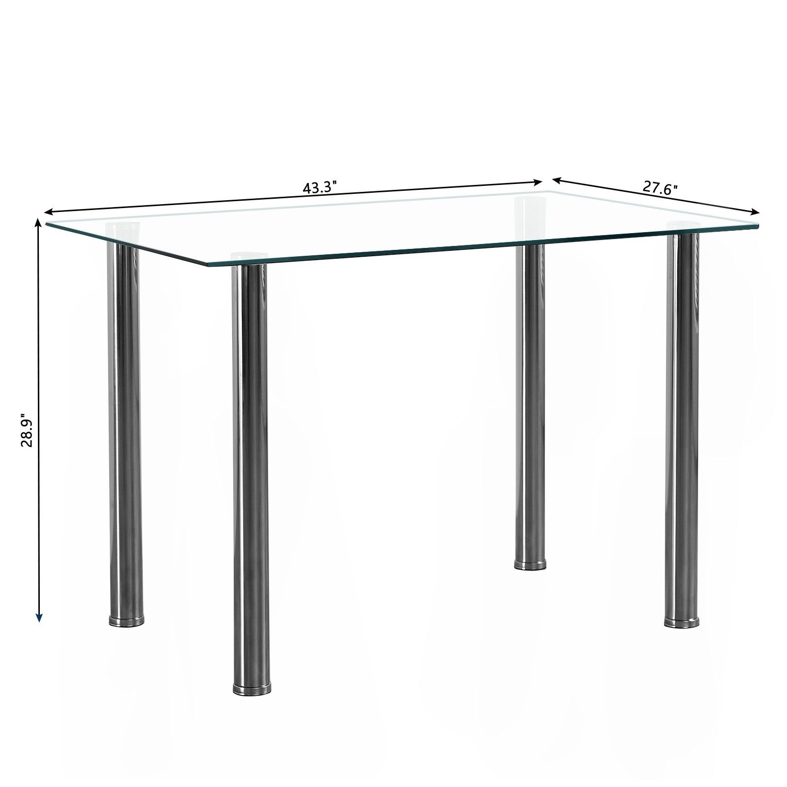 Glass Dining Table - 4 Seater Tempered Clear Glass 43.3" Rectangle Kitchen Desk