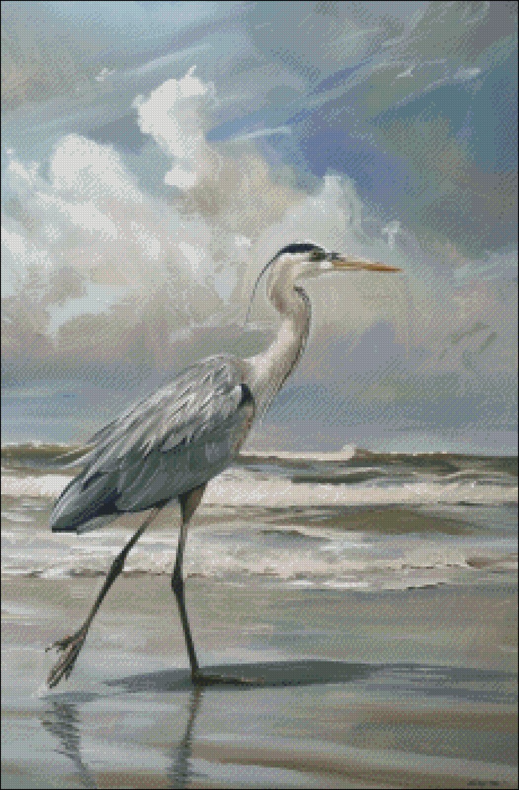 A Big Heron Walking - Chart Counted Cross Stitch Patterns Needlework DMC Color