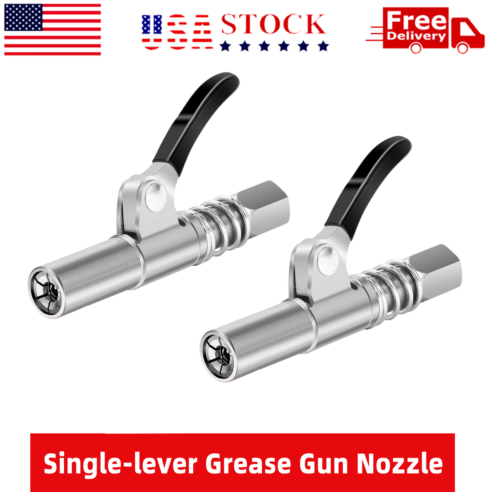 2 PCS Grease Gun Coupler High-Pressure Quick Release Lock Oil Injection Nozzles