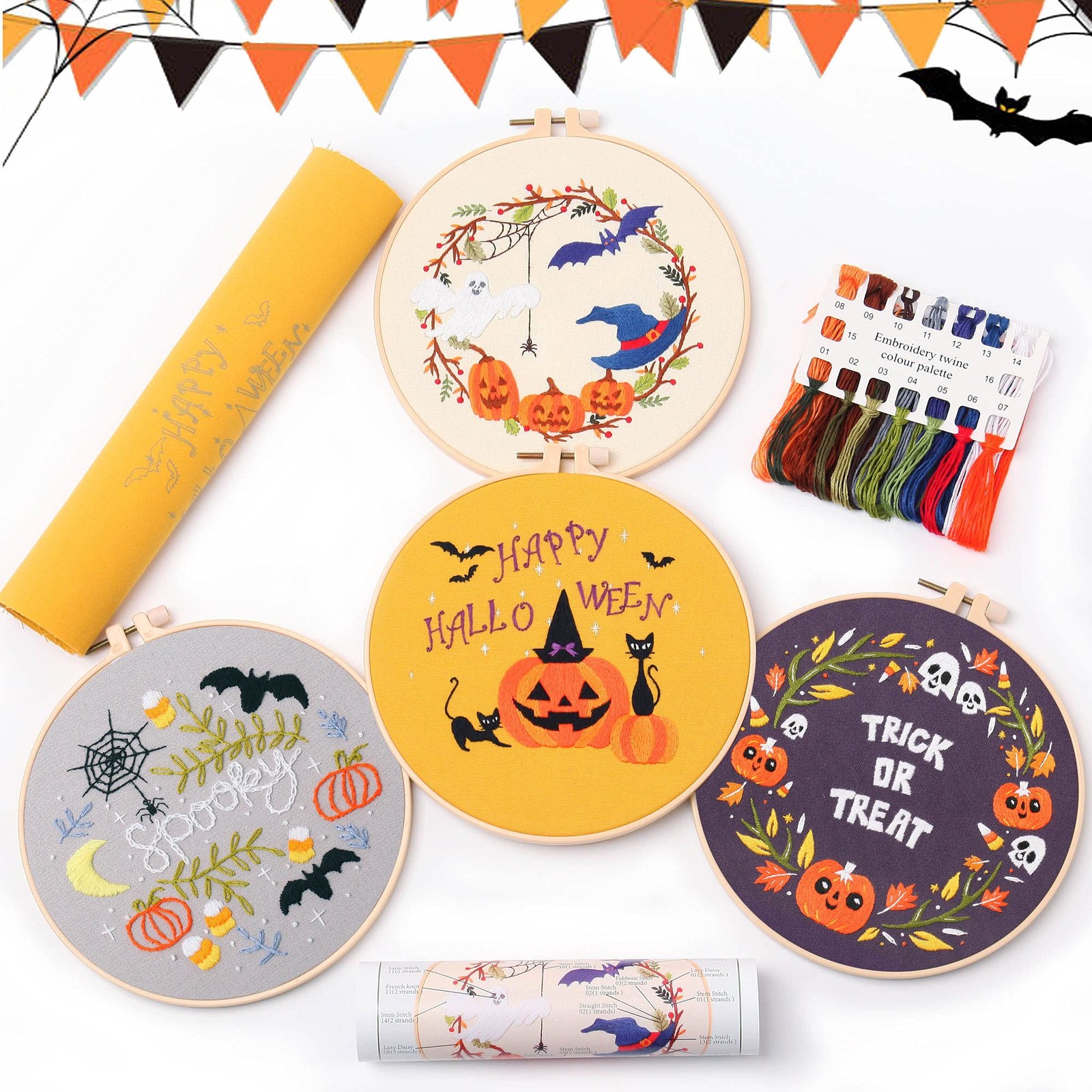 REEWISLY Halloween 4 pcs of Embroidery kit 11.8 inches x inches, purple