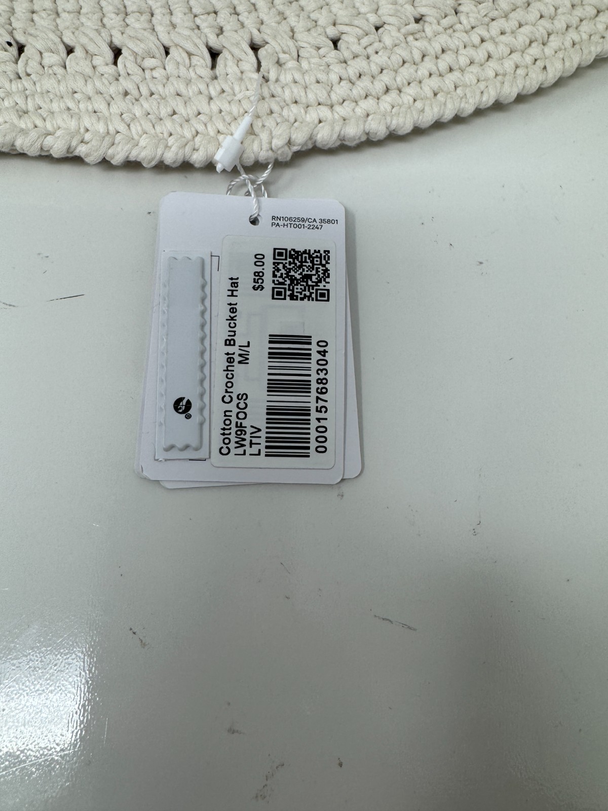 Lululemon Size M/L Cotton Crochet Bucket Hat, Light Ivory