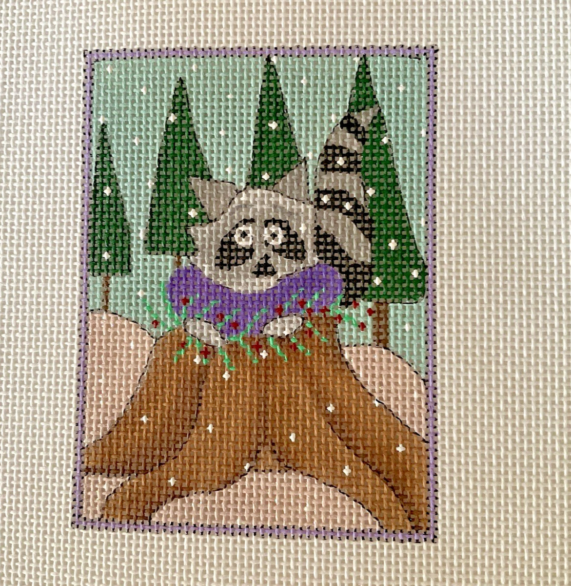 Renaissance Designs Needlepoint Canvas A Woodland Christmas The Raccoon New