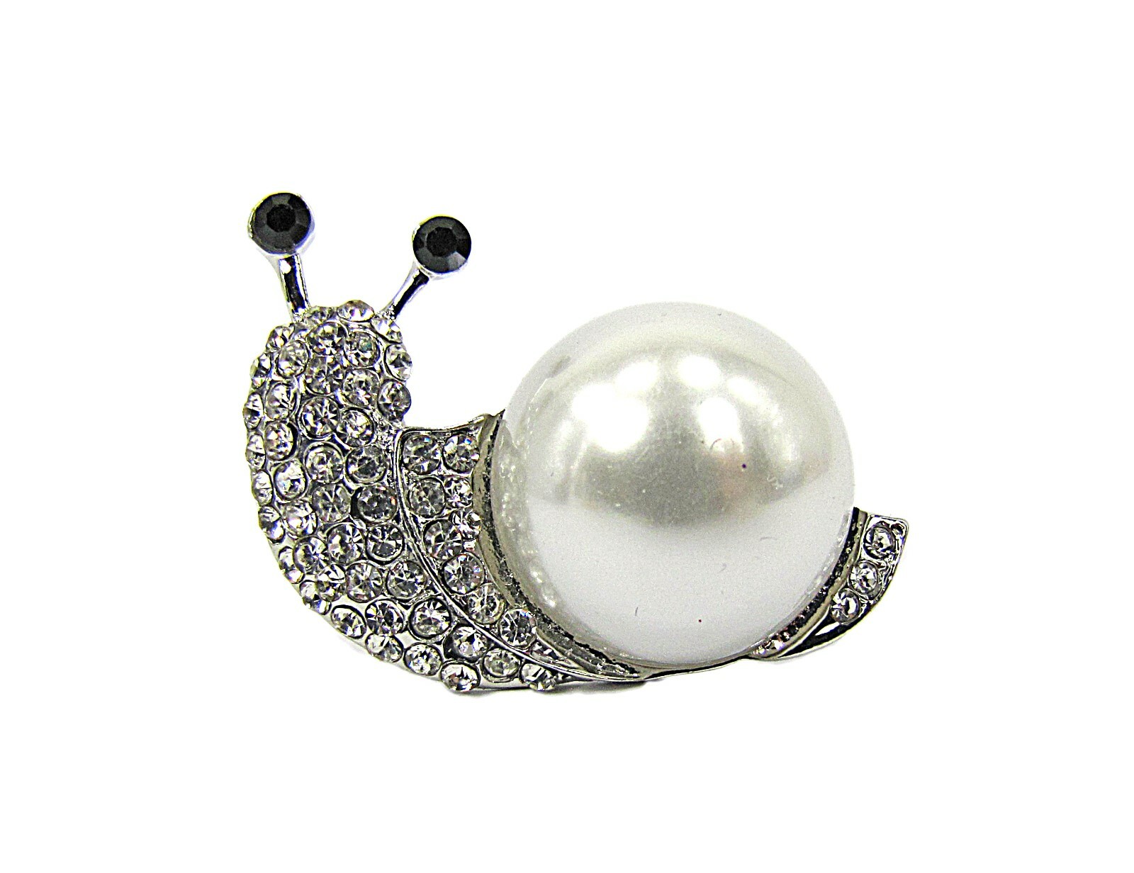 Precious Crystal Snail Pin Brooch with Large White Pearl sparkling fashion pin