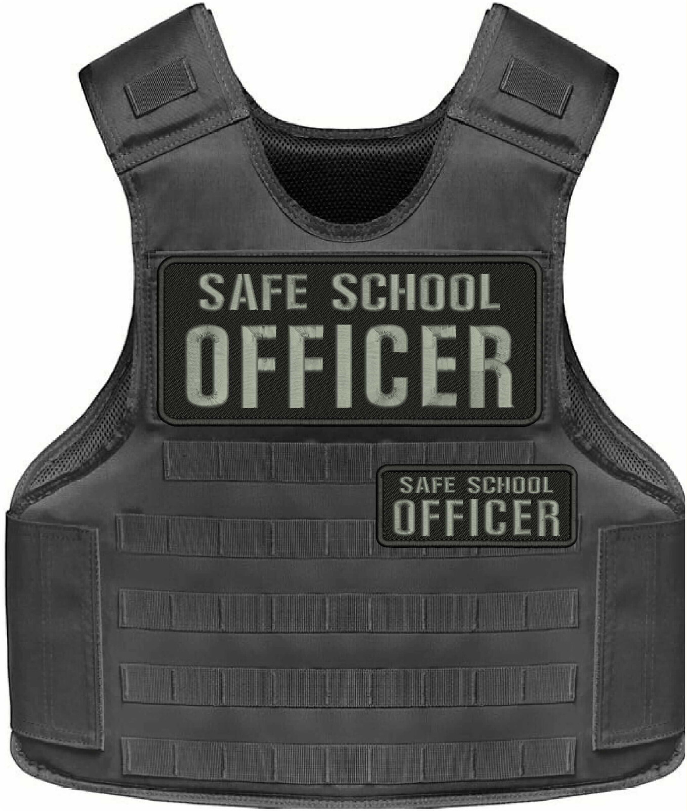 SAFE SCHOOL OFFICER EMBROIDERY PATCH 4X10 AND 2X5 VELCR@ ON BACK  GRAY ON BLACK