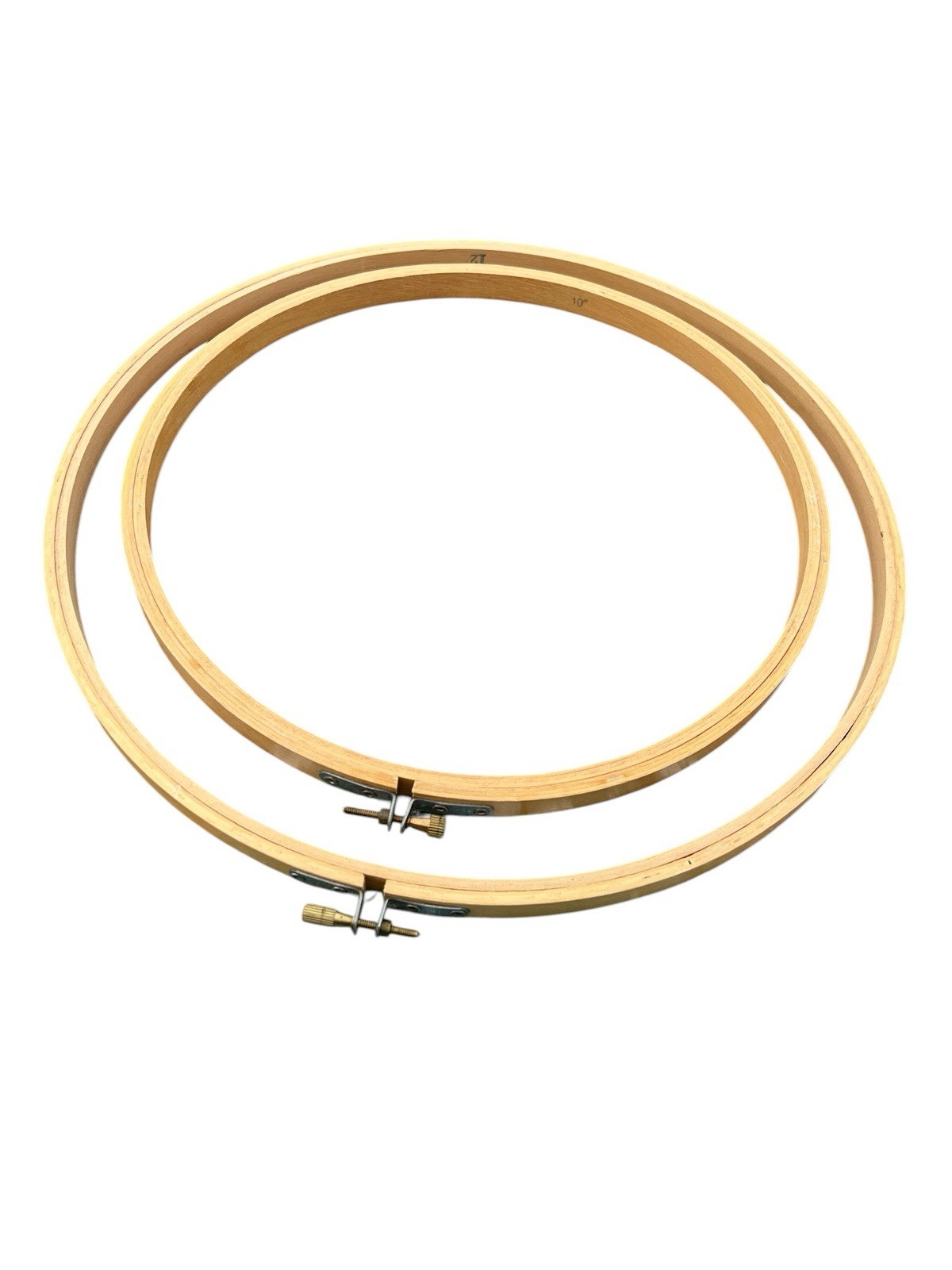 Vintage 10" & 12" Round Wooden Embroidery Hoops With Thumb Screws Set of Two