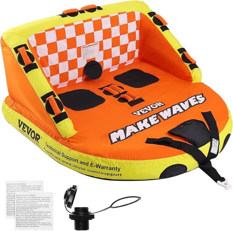 VEVOR Towable Tube for Boating,1-4 Riders Inflatable Tubes+Deck Seats+Backrest