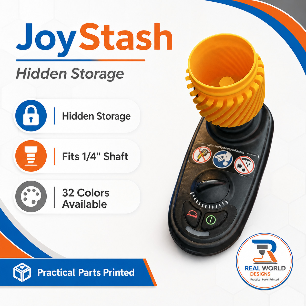 Powerchair Joystick Knob with Hidden Storage Spiral Grip 1/4 Inch Shaft