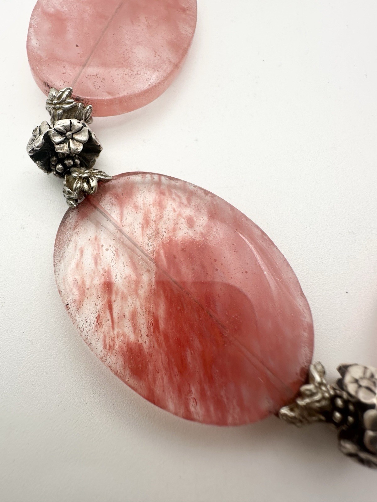 Artisan Rose Cherry Quartz Floral Toggle Bracelet 8.5”