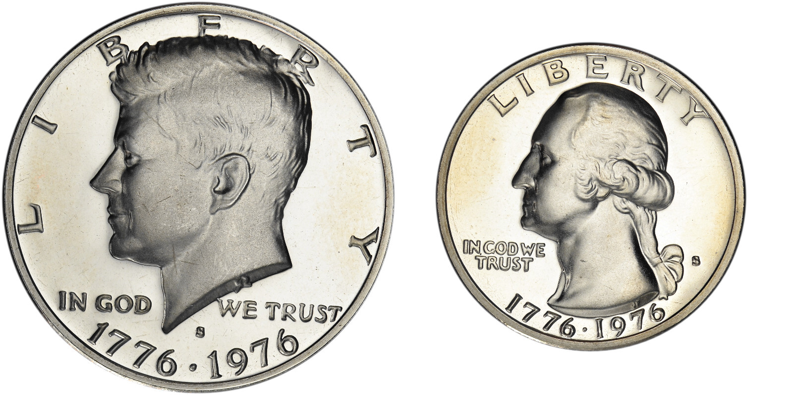 1976 S 50c Kennedy Half + 25c Washington Proof Copper-Nickel Clad Two Coin Lot