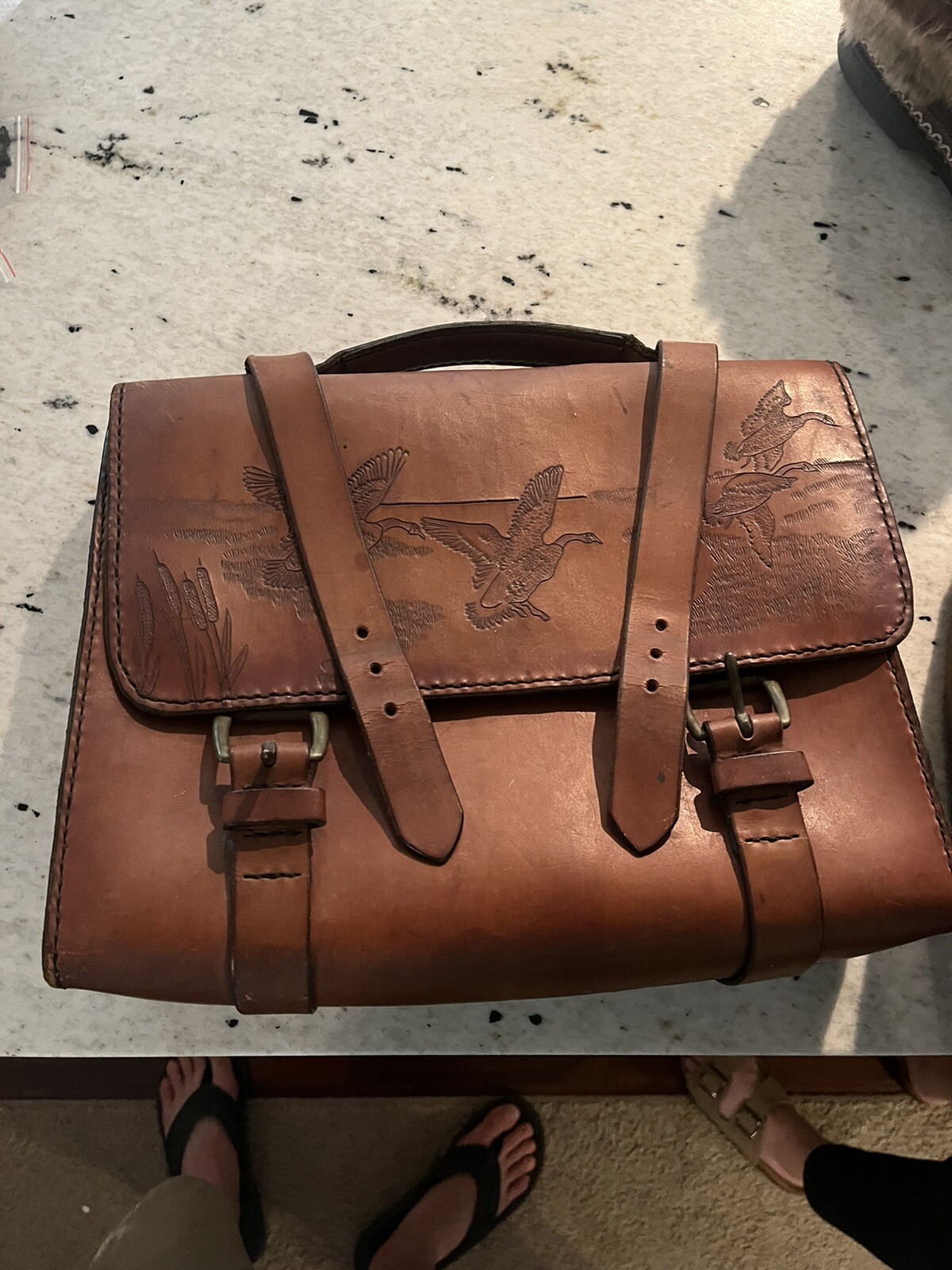 Leather Satchel Bird/duck Scene Birds. Ducks. Leather. Leather Bag. Hunting.