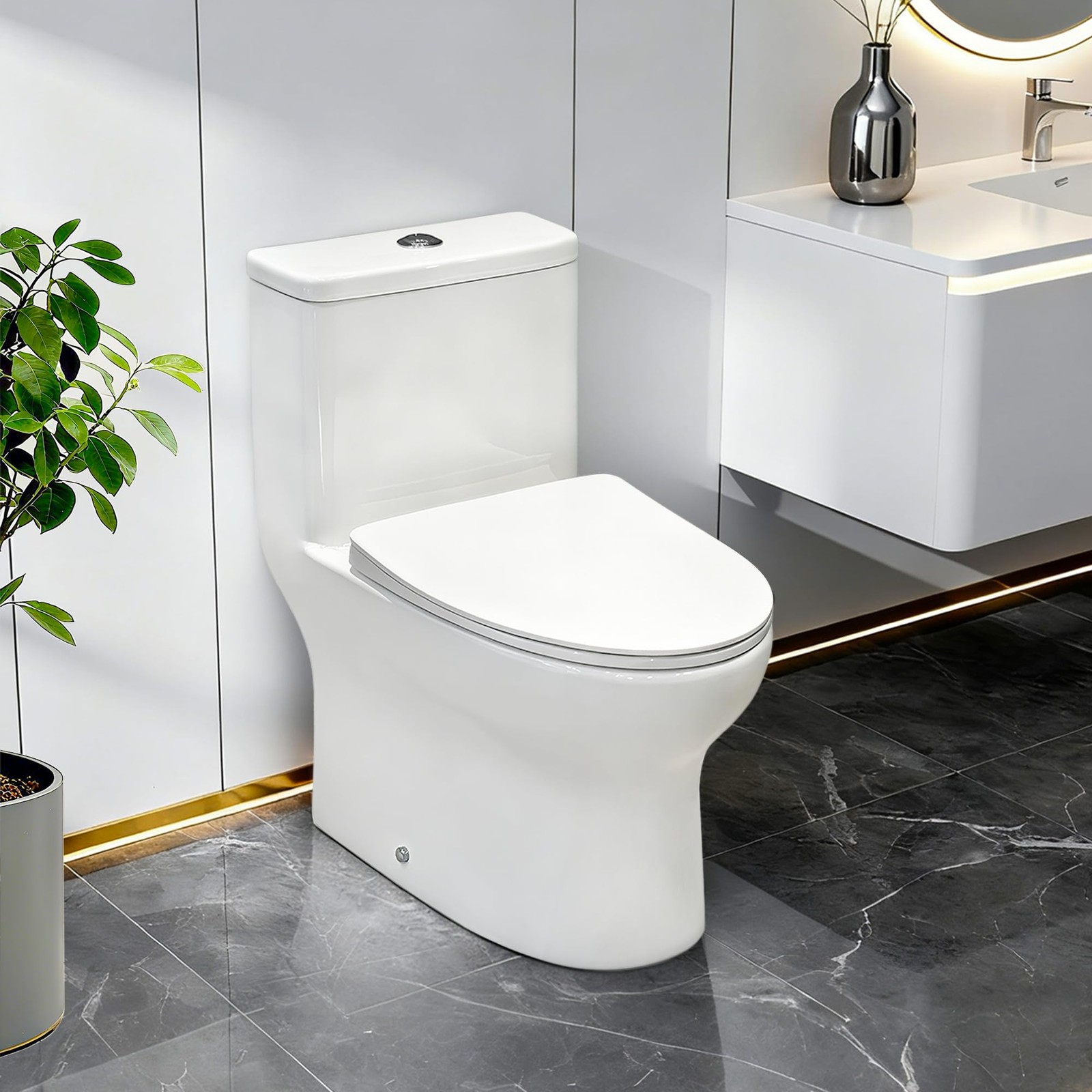 Bolina W2161RD OnePiece Toilet | Dual Flush 1.0/1.28 GPF and MAP 1000g, Elong...