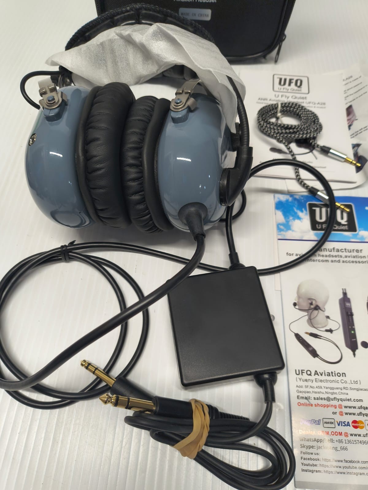 UFQ-A28 ANR Aviation Headset Pilot With Case/AC Adapter