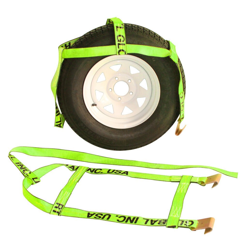 Two (2x) Green Demco Kar Kaddy Tow Dolly Straps Rugged Weave Axle w/ Hooks