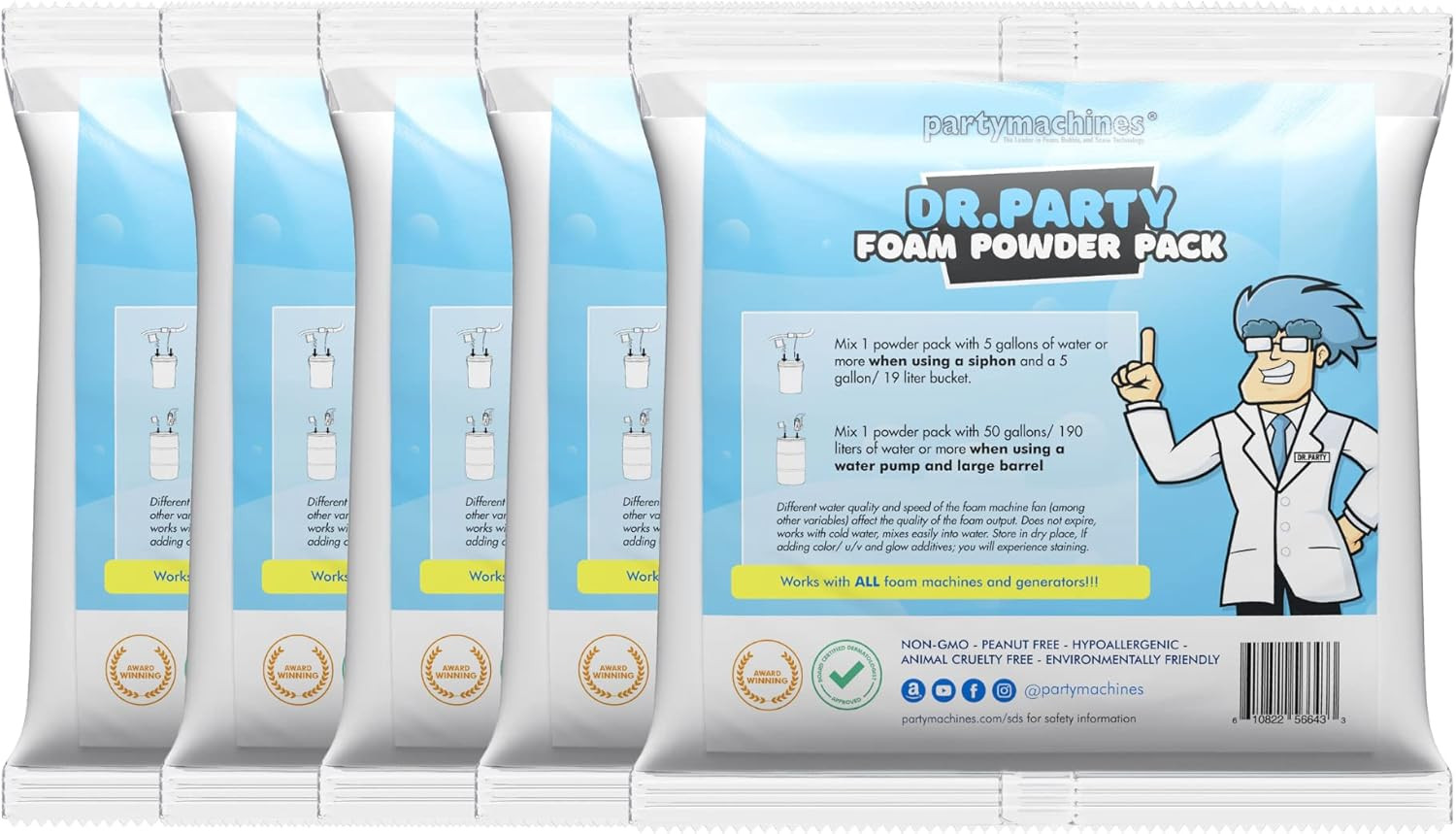 Foam Powder Pack of 5, Makes up to 600 Gallons of Foam Party Fun for Foam Machin