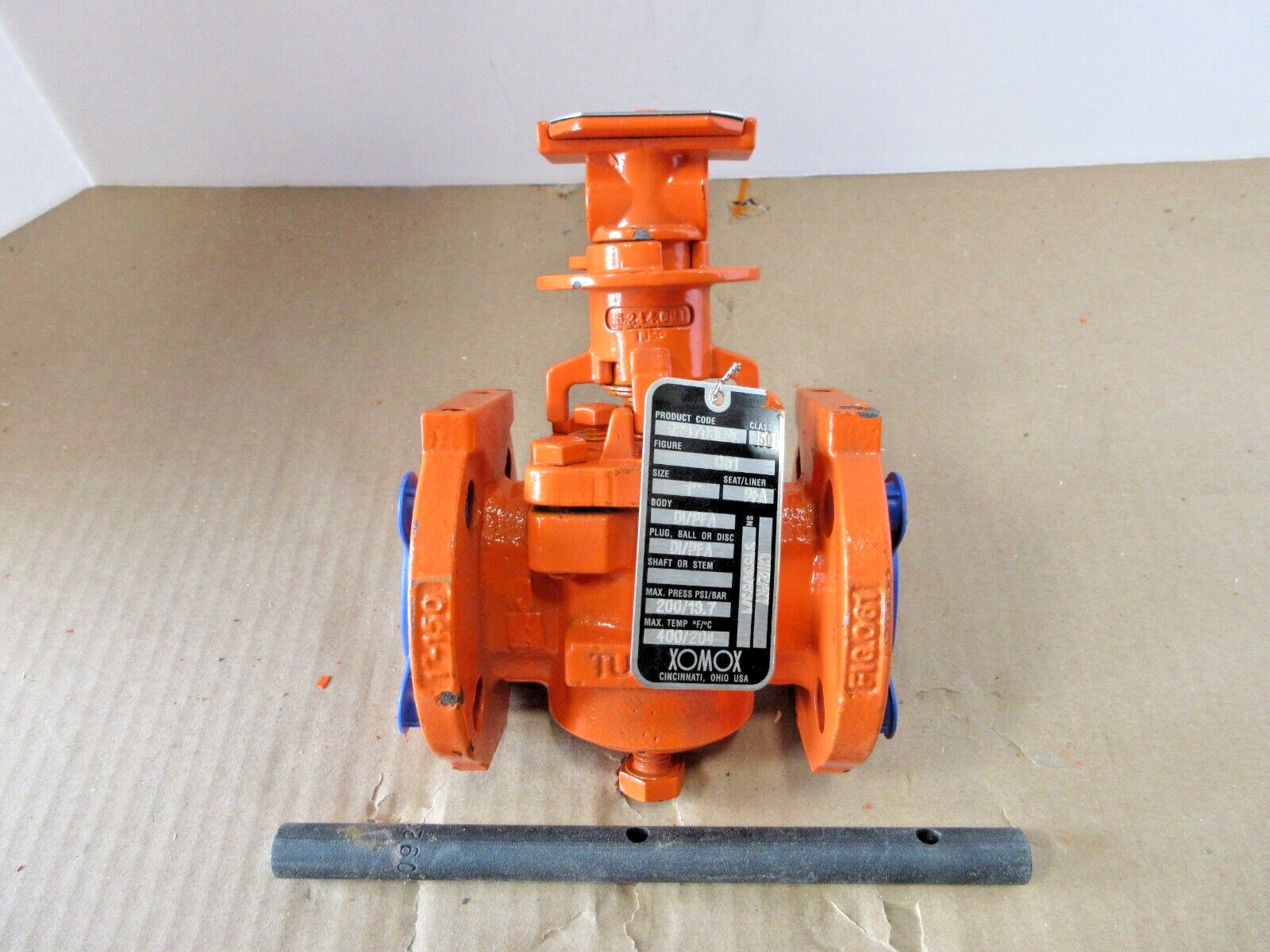 1" Xomox Tufline 061 DI/PFA CL150 Plug Valve PFA Lined with Handle NEW
