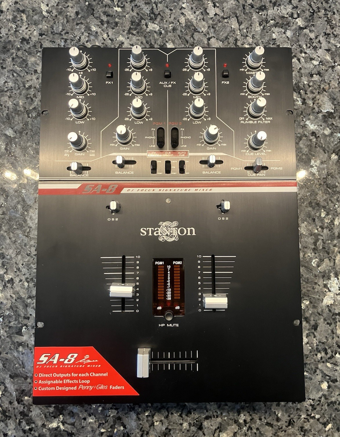 Stanton SA-8 DJ Mixer Black 2-Channel Custom Penny+Giles Faders Effects Loop