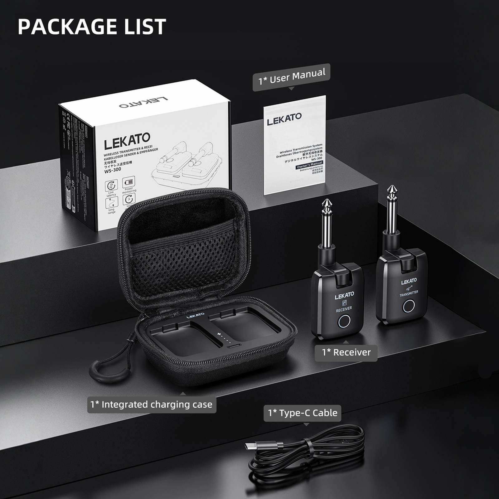 LEKATO Wireless Guitar System with Charging Case 2.4GHz Transmitter Receiver