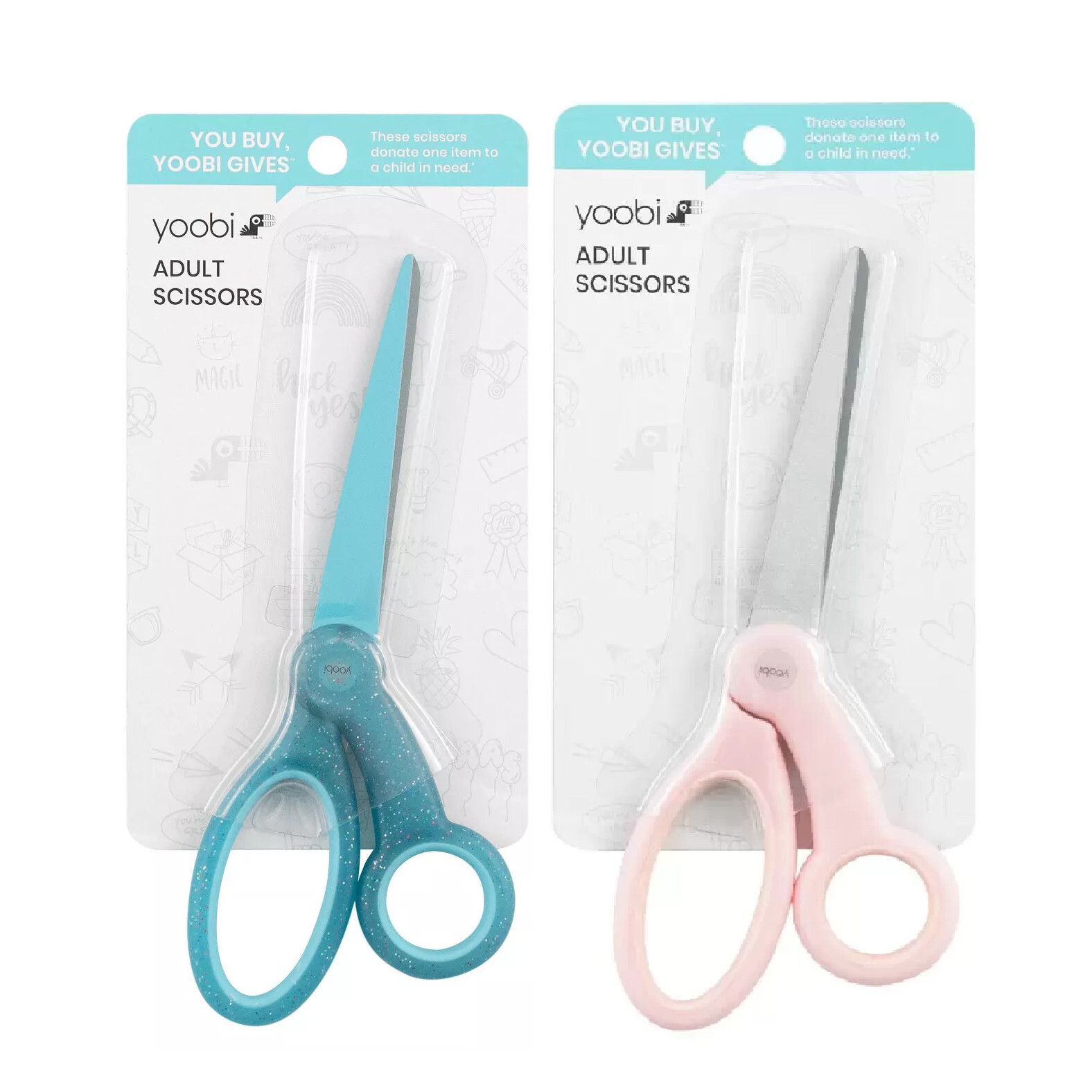 NEW Yoobi Adult Scissors pink or teal handle 4 inch silver blade multipurpose