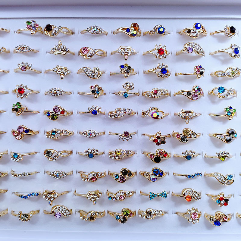 Wholesale Bohemia Mixed Rings Women Colorful Rhinestone Ring Fashion Jewelry Lot