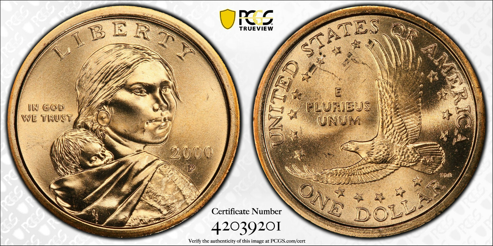 2000 P PCGS MS66 Sacagawea Dollar FS-901 Wounded Eagle