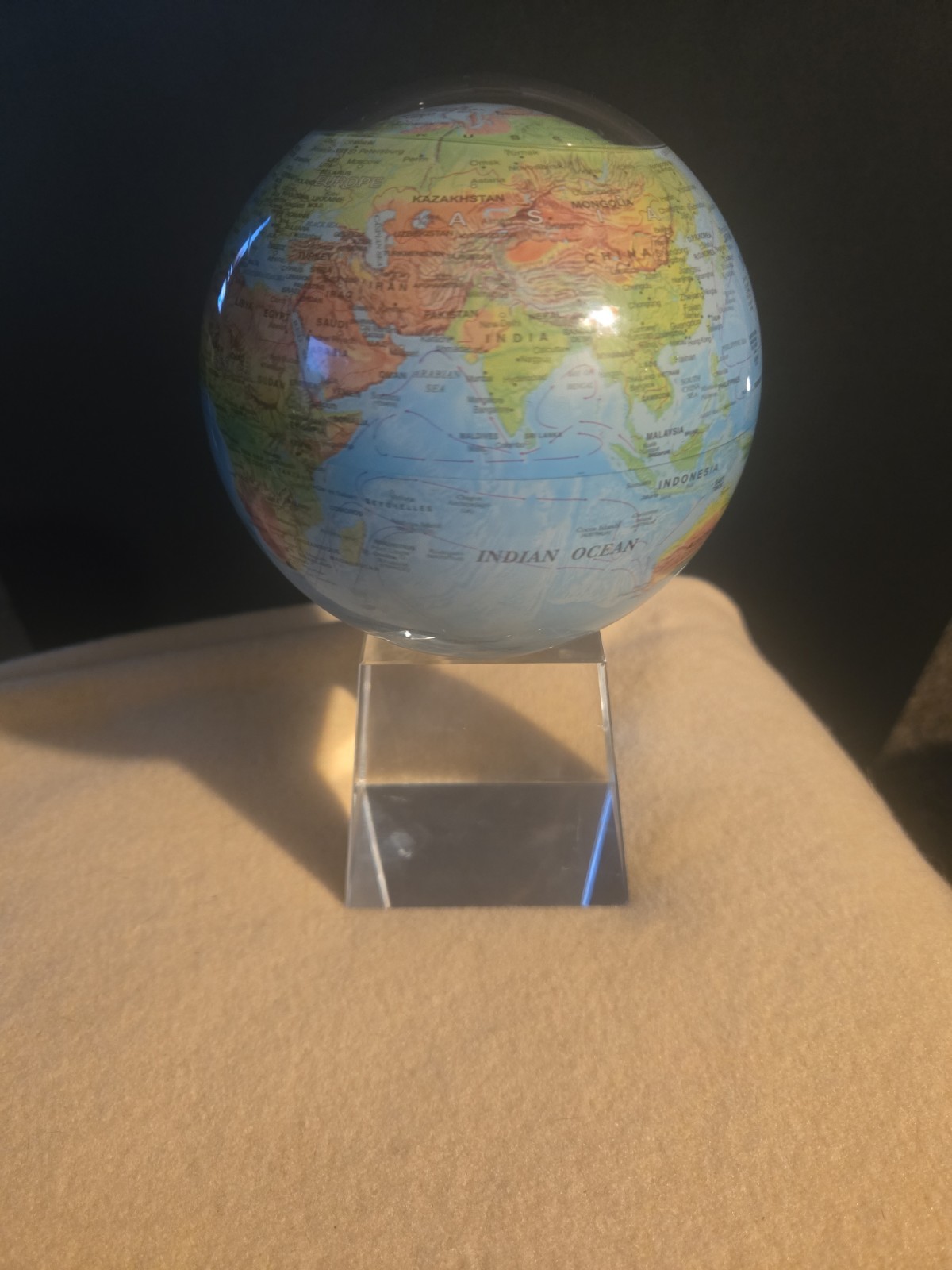 MOVA 4" Ocean Blue Relief Map Rotating Globe with Square Crystal Base