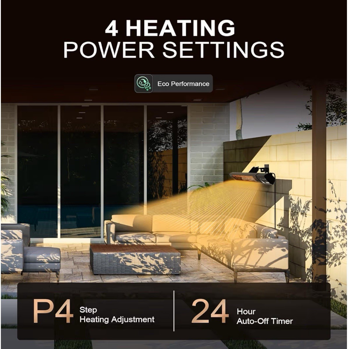 Electric Patio Heater Waterproof 1500W Infrared Outdoor Backyard Wall Mount P...