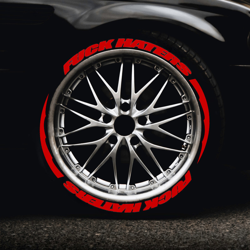 Red FUXK HATERS Tire Lettering Sticker 1.06" 14"-22" Wheel Decals Quality 8 Sets