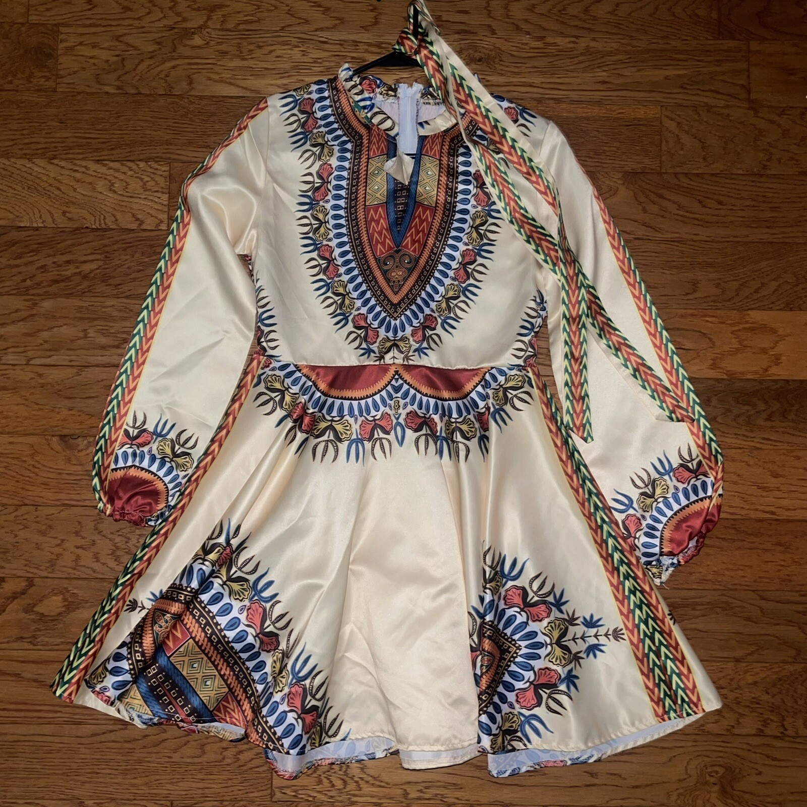Beige Dashiki African Print Dress
