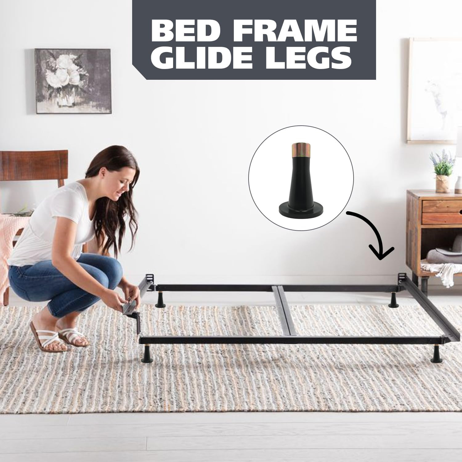 - Plastic Bed Frame Glide Legs - Bed Frame Leg Feet to Replacement Wheels - Set