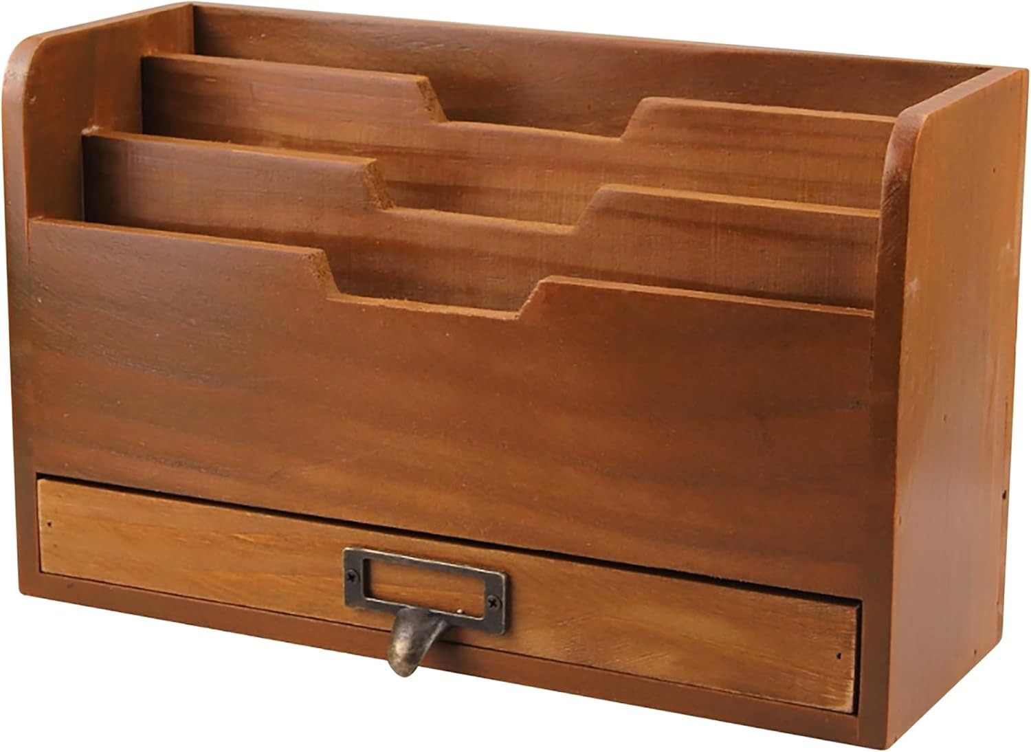 Rustic Wooden Desk Organizer - Vertical File Sorter with 3 Compartments & 1 P...