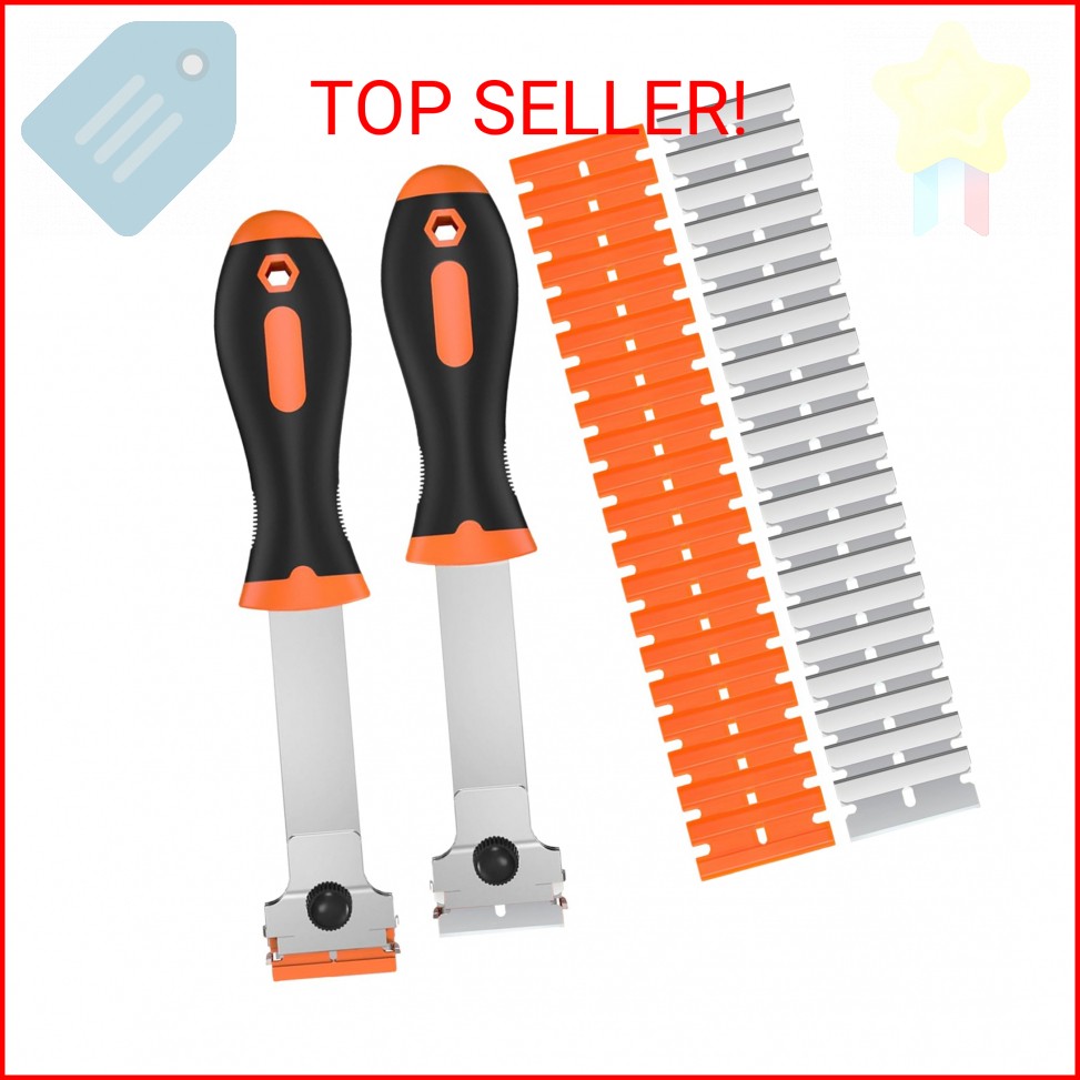 2 Pack Razor Blade Scraper Tool with 20 Metal & 20 Plastic Razor Blades, Multi-P