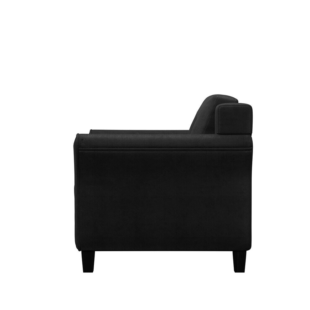 Modern Tufted Back Club Chair Foam Cushioned Eucalyptus Frame Black Fabric New