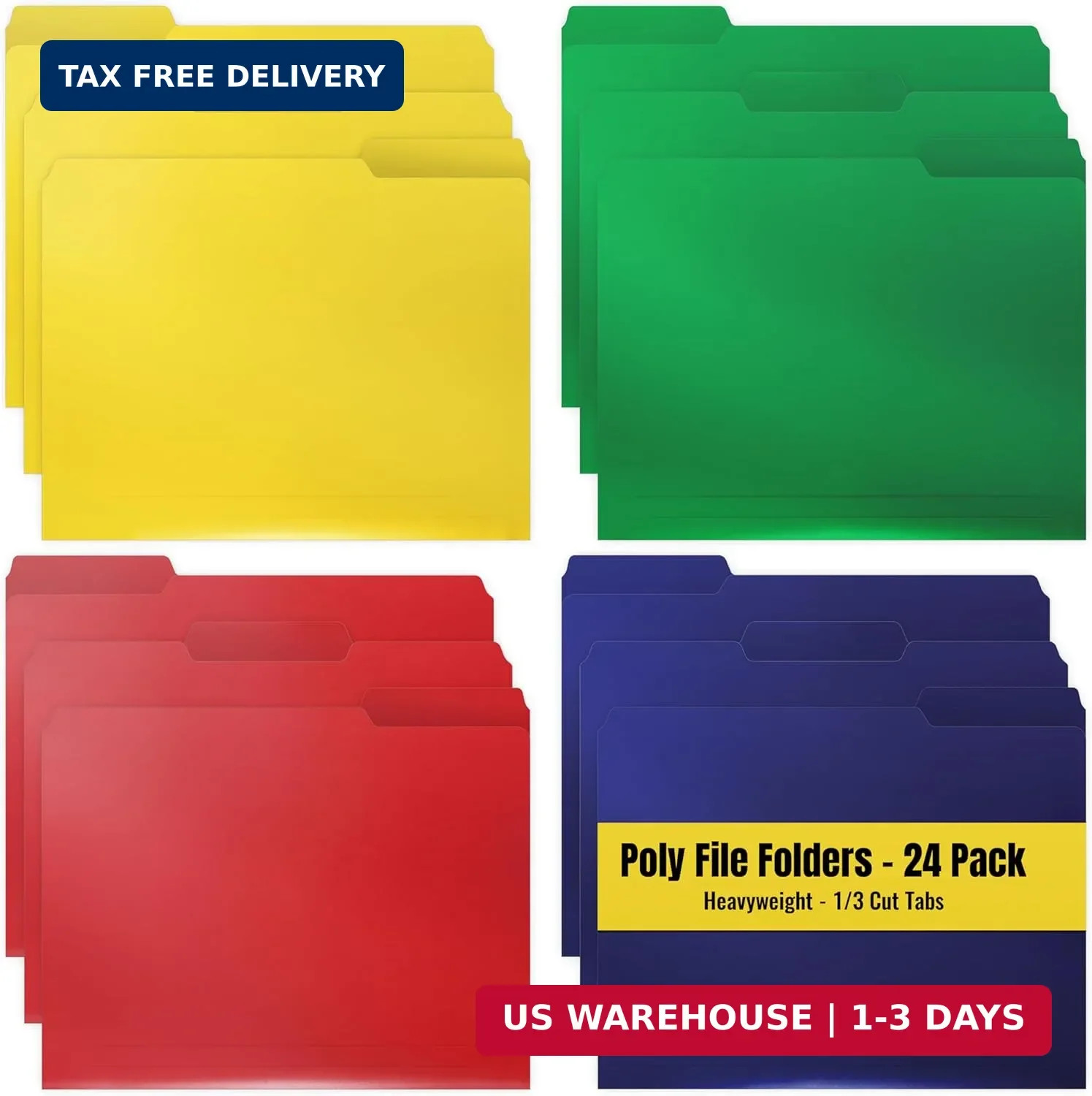 Better Office Products Heavyweight Poly File Folders, 1/3 Cut, Top Tab, 24 Per B