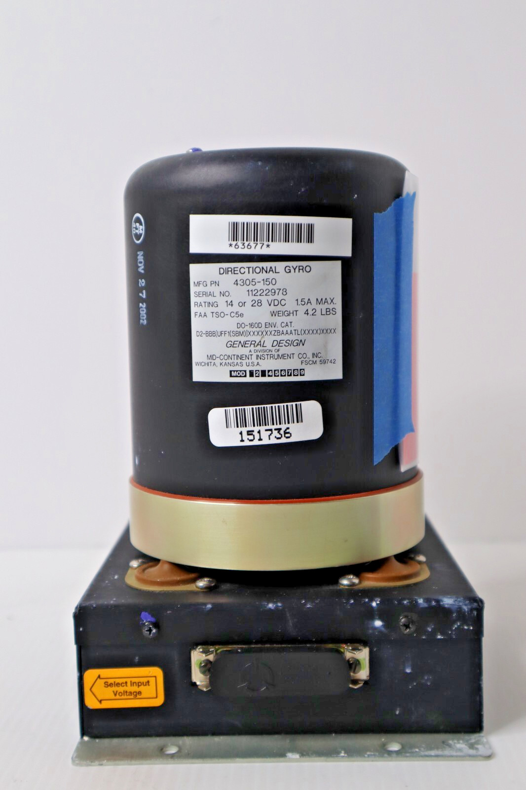 Mid-Continent Instrument 4305-150 Directional Gyro - Sold for Parts or Repair