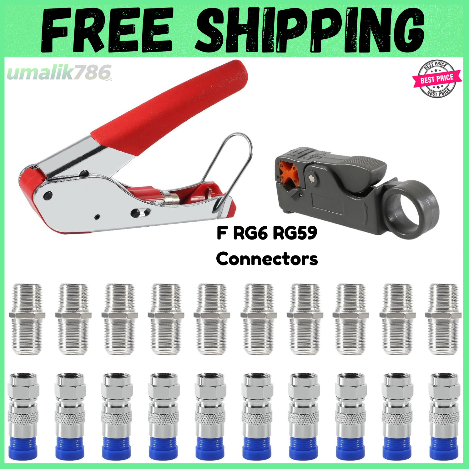 Coax Cable Crimper Coaxial Compression Tool Kit Wire Stripper with F RG6 RG59