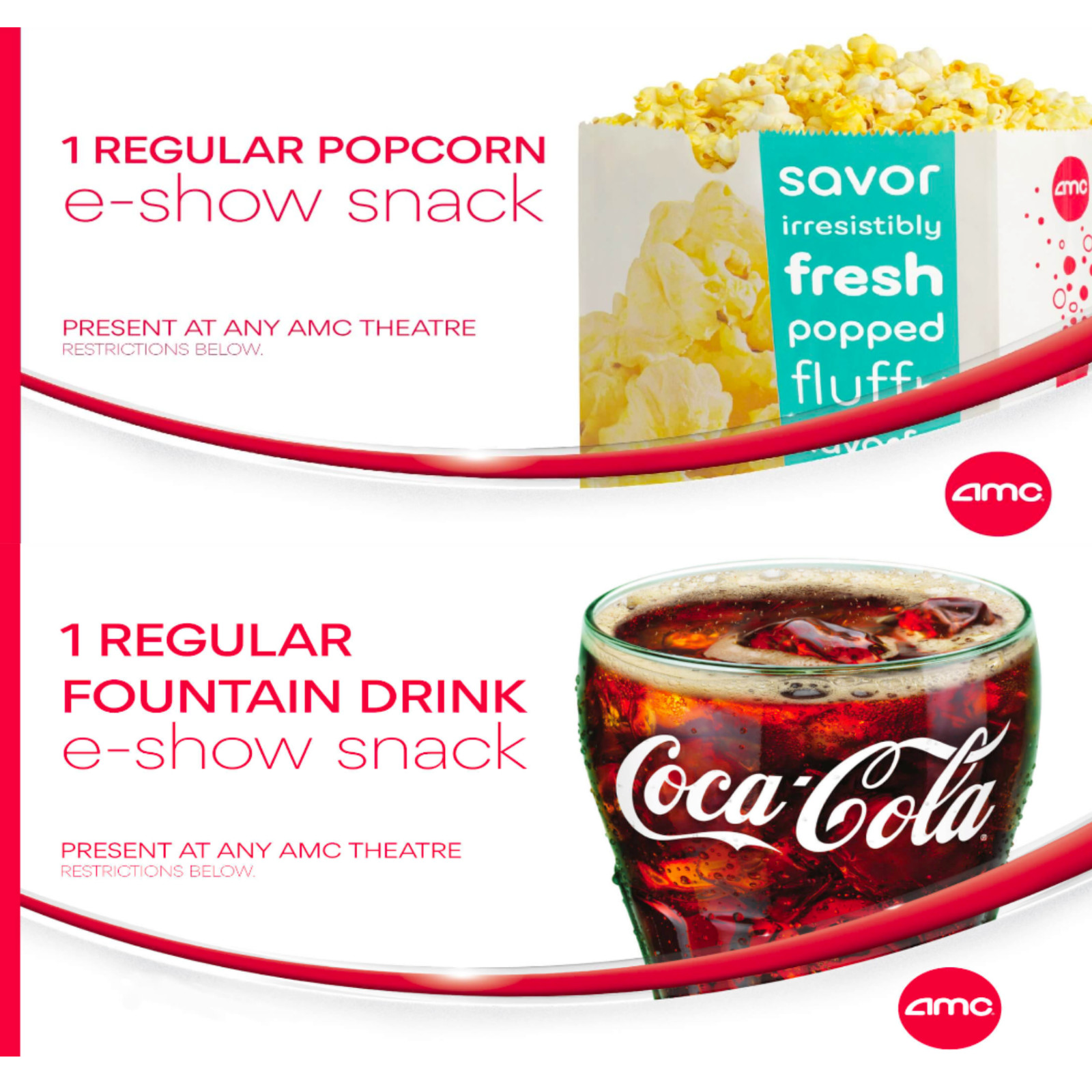 AMC Popcorn & Drink Combo Voucher | 1 Regular Popcorn + 1 Drink | E-Delivery