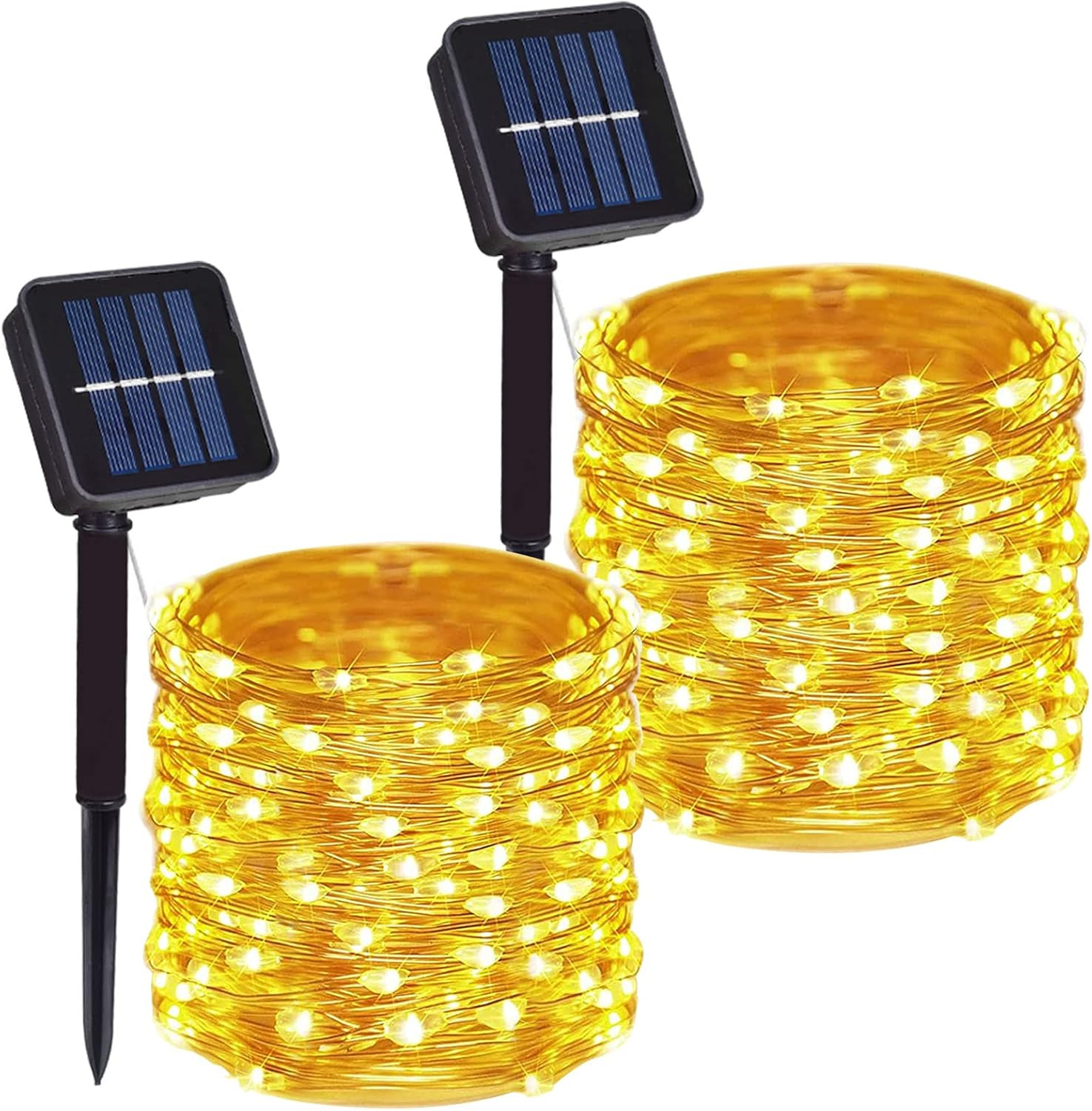 2 Pack Total 200 LED Solar Powered Copper Wire String Lights Outdoor, Waterpr...