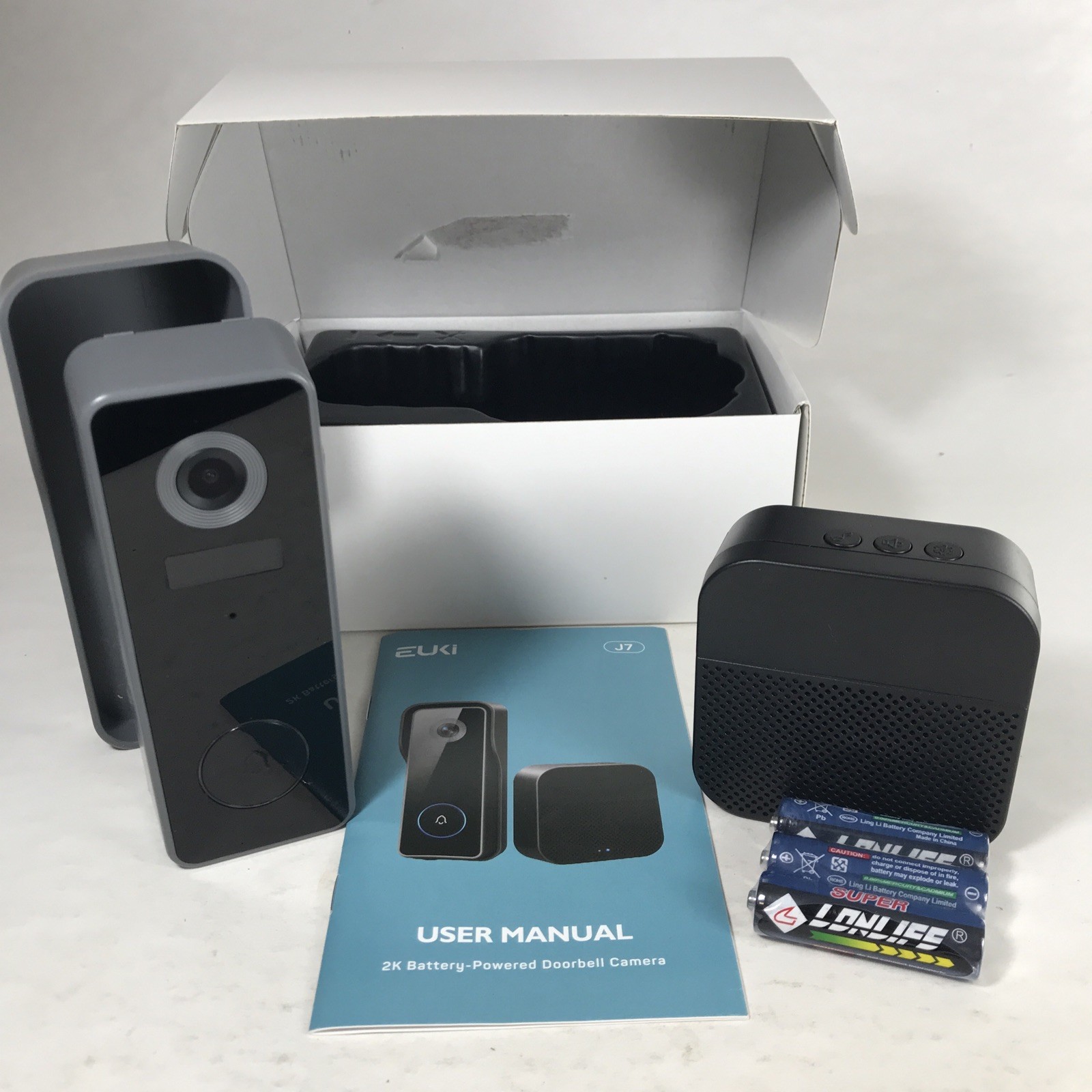 EUKI J7 Wireless 2K HD Smart Video Doorbell Camera Chime Battery Power Security