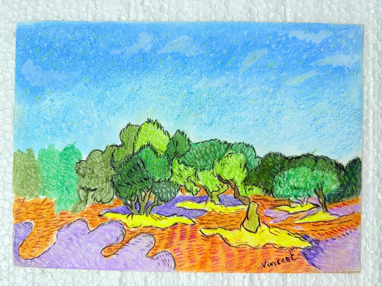 Vincent Van Gogh (Handmade) Mixed Media Paper Drawing Signed and Stamped