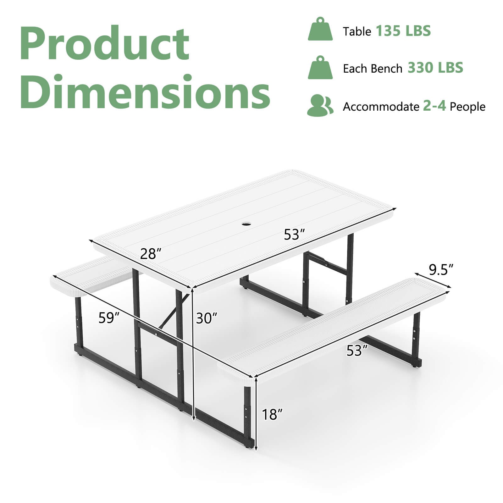 Picnic Table Bench Set for 2-4 People Outdoor Rectangular Camping Dining Table